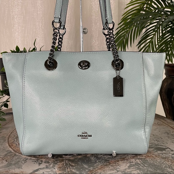 Coach Turnlock Chain Tote 27 57107 Chambray Blue - Picture 2 of 14